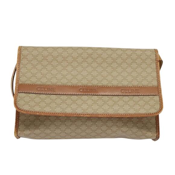 CELINE Macadam Canvas Shoulder Bag Pvc Beige Gold - Picture 2 of 12